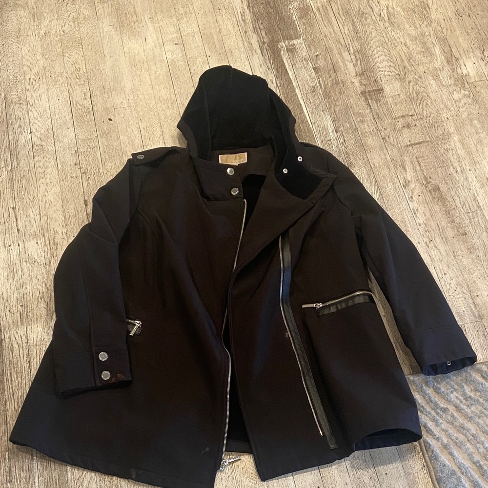 MICHAEL Michael Kors Black Utility rain Jacket with faux fur lining and hood 1X